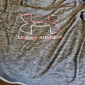 Under Armour Heathered Gray Tee with Pink Logo